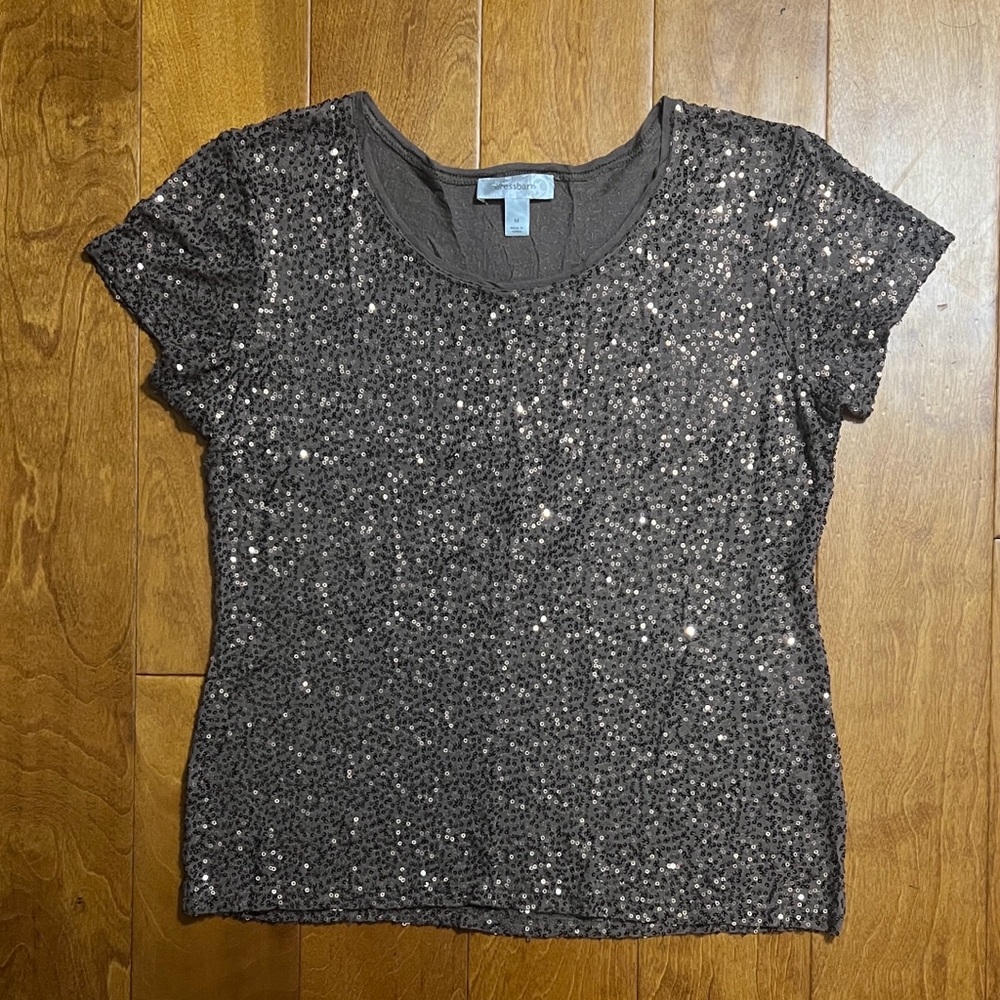 Dressbarn Sequin Embellished Top Size M Brown Fairy Grunge Party Night Out Glam